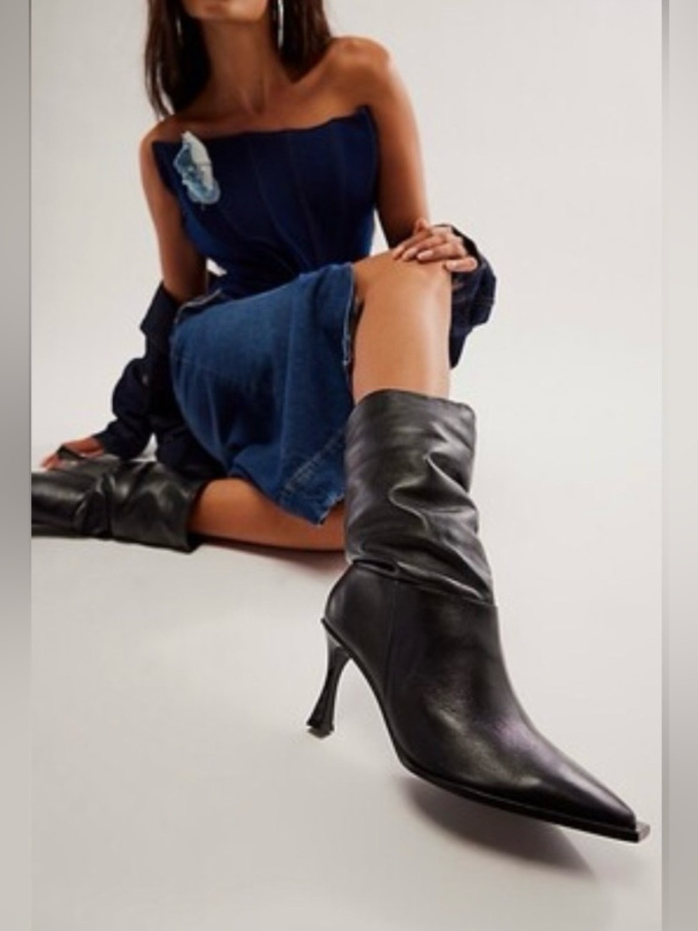 Vicenza (Free People) Women’s Black First Friday Leather Mid-Calf Boots / Size 9